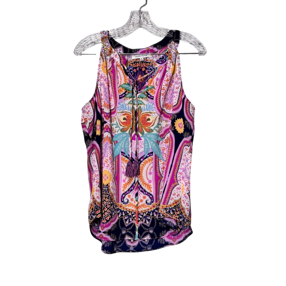 Rose & Olive Paisley Print Sleeveless Top Multicolor Boho‎ Festival Tank Top